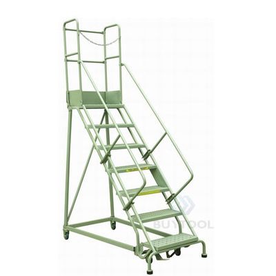 660lbs 7 Step Industrial Ladder With Platform Wheels Rolling Stock Picking Ladders For Warehouses