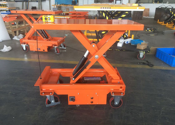 500kg 1102lbs Mobile Lift Tables Hydraulic Manual Mobile Single Scissor Lift Table Trolley