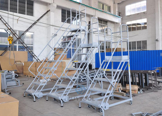 660lbs 7 Step Industrial Ladder With Platform Wheels Rolling Stock Picking Ladders For Warehouses