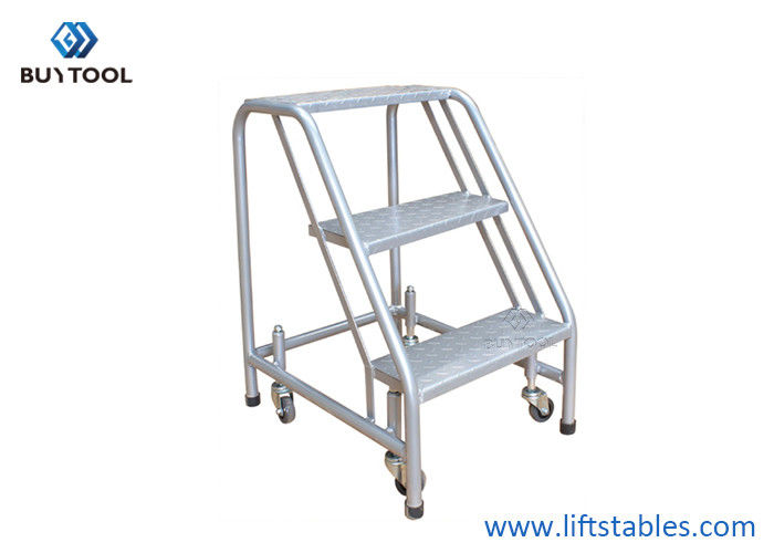 Position Movable Industrial Warehouse Platform Ladder With Wheels 2 Or 3 Steps